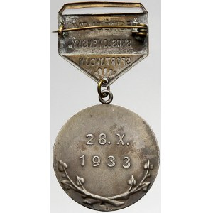 sportovní odznaky, České slovo československým sportovcům 28.X.1933. Ag 30 mm (punc), pův...