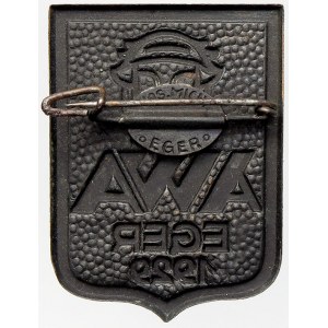 ostatní odznaky ČSR, ČSSR, Cheb. Plechový odznak na výstavu v Chebu 1929. Stylizovaná hlava, pod ní AWA / EGER / 1929...