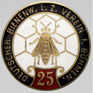 ostatní odznaky ČSR, ČSSR, Smaltovaný odznak na 25 let německého včelařského spolku pro Čechy. 24 mm...