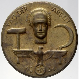 ostatní zahraniční odznaky, Německo - III. Říše. Odznak 1934 „TAG DER ARBEIT“. Bronz 36 mm, spona...