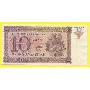 Slovensko 1939 - 1945, 10 Ks 1943, s. Oy15. H-58a2S1A. perf. SPECIMEN. dr. stopy po nalepení