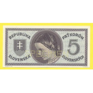 Slovensko 1939 - 1945, 5 Ks (1945), s. D026. H-60aS2. perf. SPECIMEN