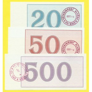 Československo - ostatní, 20, 50, 500 (Kčs) b.d....