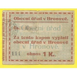 Nouzové tisky, Hronov. 1 K 1914. HH-74.1.4a. natržený roh