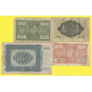 Zahraniční platidla, Ionské ostrovy. 1, 5, 10, 100 drachem (1941). Pick-M11, 12, 13, 15. 1x natrženo...