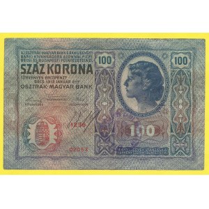 Zahraniční platidla, 100 K 1912/19, se srbským razítkem SRESKA FINANCIJSKA UPRAVA ALEKSINAC, azbukou . nep. st. po nalepení