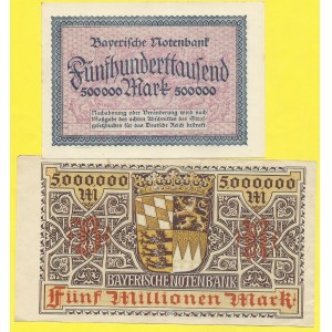 Zahraniční platidla, 500.000, 5.000.000 marek 1923. Ros.-BAY11, 13b. 1x natrženo 3 mm