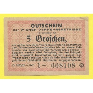 Zahraniční platidla, Vídeň městská doprava. 5 Groschen 1947. roh