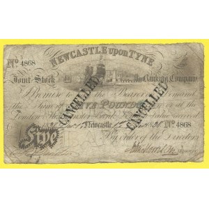 Zahraniční platidla, Velká Británie. Newcastle. 5 liber 1.12.1838. v ohybech prosvítá