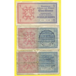 Soubory bankovek, 1 K/Kč (1938/40), s. A008, A021. 1 K (1940), s. 068. H-30a, 32a...