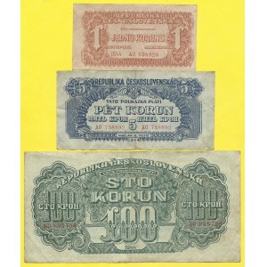 Soubory bankovek, 1, 5, 100 K 1944, s. AO, AO, MO. H-61a1, 62b, 64a. dr. stopy po nalepení