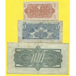 Soubory bankovek, 1, 5, 100 K 1944, s. AO, AO, MO. H-61a1, 62b, 64a. dr. stopy po nalepení