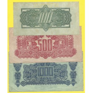 Soubory bankovek, 100, 500, 1000 K 1944/(45), s. OA, AM, AA. H-71a2S1, 72aS1, 73aS1. perf. SPECIMEN...
