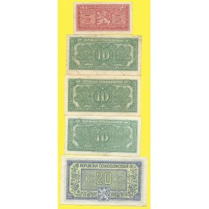 Soubory bankovek, 10, 20 Kčs (1945), 5 Kčs 1949, 10 Kčs 1950. s. YV, KV, A30, Zb, Mc. H-76a1, 77aS2, 89a2, 92b...