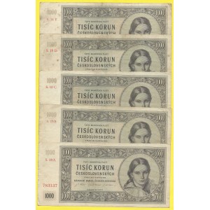 Soubory bankovek, 1000 Kčs 1945, s. 08A, 13B, 10C, 19D, 14E. H-83a, b, 84a, b