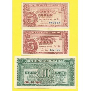 Soubory bankovek, 5 Kčs 1949, 10 Kčs 1950, s. A74, A149, CHa. H-89a2, 89a3, 92b