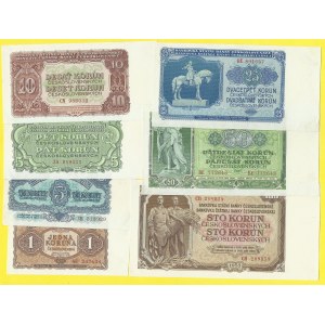 Soubory bankovek, 1, 3, 5, 10, 25, 50, 100 Kčs 1953, s. AU, ZB, ZA, CN, BE, BE, CH. vše perf. 3md. H-98a1S1, 99a2S1...