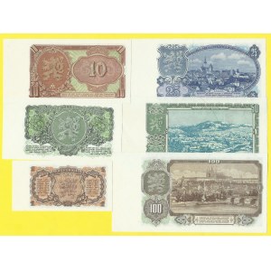 Soubory bankovek, 1, 5, 10, 25, 50, 100 Kčs 1953, s. BV, BH, BU, BD, BA, CA. vše perf. 3 m.d. H-98a1S1, 100a2S1...