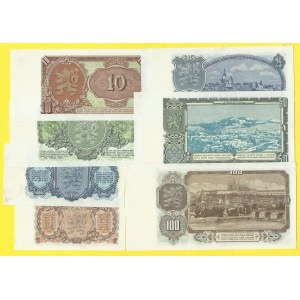 Soubory bankovek, 1, 3, 5, 10, 25, 50, 100 Kčs 1953, s. NP, HS, KA, MR, KA, MK, MD. perf. 3 m.d. H-98b, 99bS1, 100bS1...