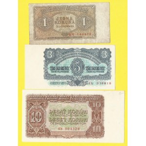 Soubory bankovek, 1, 10 Kčs 1953, 3 Kčs 1961 s. RM, NN, JA. H-98b, 101bS1, 107a, 1x perf. 3 m.d....
