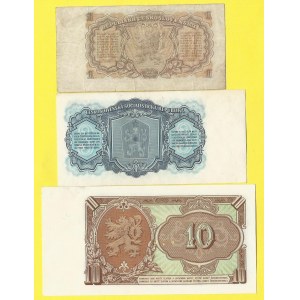 Soubory bankovek, 1, 10 Kčs 1953, 3 Kčs 1961 s. RM, NN, JA. H-98b, 101bS1, 107a, 1x perf. 3 m.d....