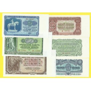 Soubory bankovek, 3, 5, 10, 25, 50, 100 Kčs 1953, s. ZB, AR, BR, BC, BB, CH. H-99a2, 100a1, 101a1, 102a1, 103a1...