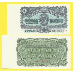 Soubory bankovek, 3, 5 Kčs 1961, s. JM, AD. H-107aS1, 108aS1. perf. 3 m.d.