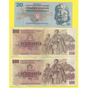Soubory bankovek, 20 Kčs 1970, 500 Kčs 1973 s. F42, U54, W05. H-113a