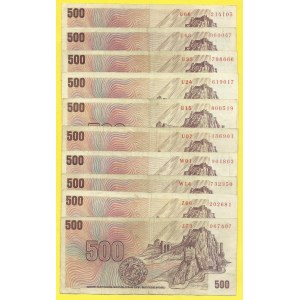 Soubory bankovek, 500 Kčs 1973, s. U, W, Z. H-114a. včetně W01