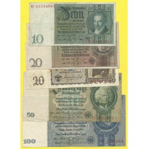 Soubory bankovek, Soubor 10 - 100 RM 1929-39, s. G/B, B/E, A, L/D, B/T. BHK-D2b, D3b, D4, D5d, D8c