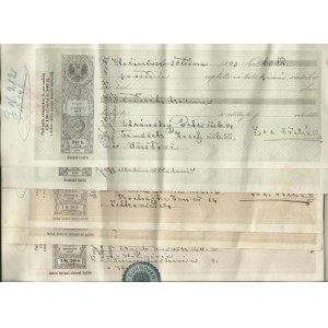Soubory bankovek, Soubor 6 ks směnek vzor 1898, razítka Jaroměř, zálepka cukrovar Smiřice...