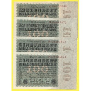Soubory zahraničních bankovek, 100.000.000 marek 1923, s. G, H. Ros.-106a. H postupka 3 ks