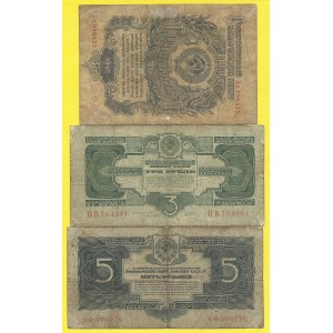 Soubory zahraničních bankovek, 3, 5 rubl 1934, 1 rubl 1947, AA, aA, Aa. Pick-209a, 212a, 216...