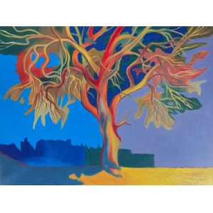 Mikhail Chibowski (ur. 1987), Drzewo na niebieskim tle, 2021