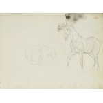 Karol KOSSAK (1896-1975), Studium konia idącego stępa, zarys głowy mężczyzny, 1922