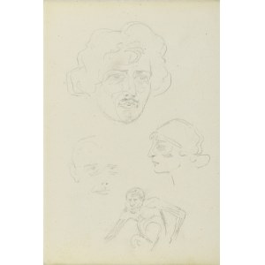 Karol KOSSAK (1896-1975), Szkice głów mężczyzn i kobiety oraz postaci małpy, 1922