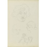 Karol KOSSAK (1896-1975), Szkice głów mężczyzn i kobiety oraz postaci małpy, 1922