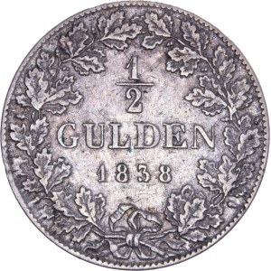 German States - Wilhelm I. 1816-1864 1/2 Gulden 1838. Variante