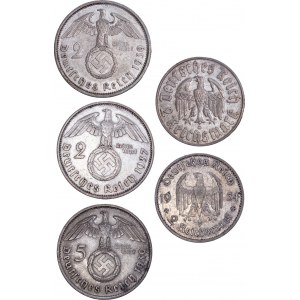 Germany - Deutsche Reich - Third Reich Silver Coin LOT - 5 pcs