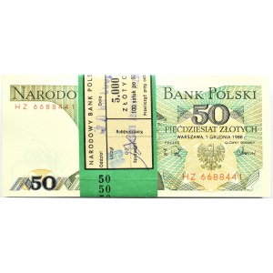 Polska, PRL, paczka bankowa 50 złotych 1988, Warszawa, seria HZ, RADARY!!