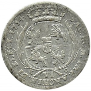 Augustus III Sas, Sixpence 1754 EG, Leipzig, Bulldoggenbüste