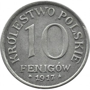 Kingdom of Poland, 10 fenig 1917, Stuttgart, feathers ruffled