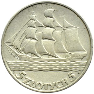 Polen, Zweite Republik, Segelboot, 5 Zloty 1936, Warschau