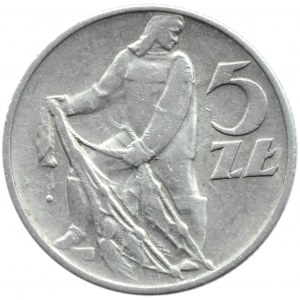 Polska, PRL, Rybak, 5 złotych 1958, Warszawa, wąska ósemka, słoneczko