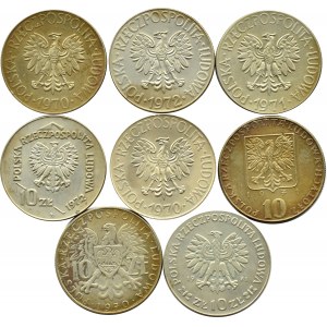 Polen, Volksrepublik Polen, Posten von acht 10-Zloty-Münzen 1970-1973, Warschau