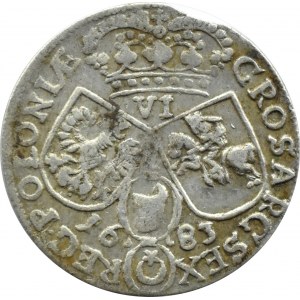 Johann III. Sobieski, Sixpence 1683 C, Krakau, Wappen Leliwa, gekrönter König