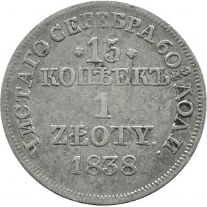 Nicholas I, 15 kopecks/1 zloty 1838 MW, Warsaw