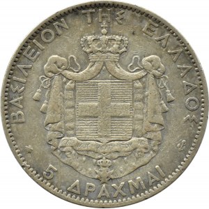 Grecja, Jerzy I, 5 drachm 1876, Paryż, rzadkie