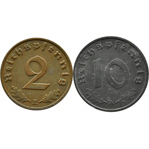 Niemcy, III Rzesza, destrukty 2-10 pfennig 1940-1943, Drezno/Berlin, przesunięcia bicia