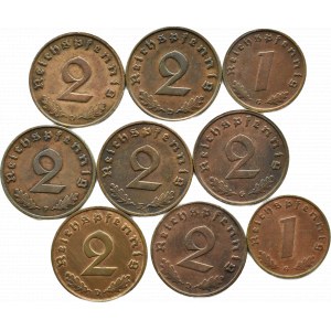 Niemcy, III Rzesza, 1-2 pfennig 1936-1940, rzadsze mennice